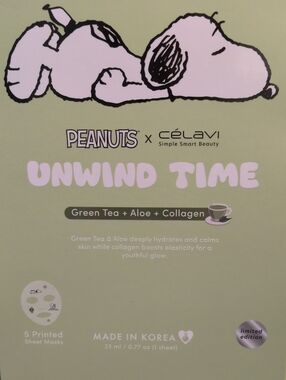Peanuts Green Tea + Aloe Collagen Sheet Mask - 5 Pack